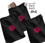 FOR HER Monogrammed Set of 3 Shoe Bags for Travel  -  Black - FREE SHIP /Bridesmaid Gift /Bride Gift /Grad Gift/Gift for Her/Bridesmaid Proposal Gift 
