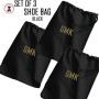 FOR HIM - Monogrammed Set of 3 Shoe Bags for Travel  - Black - FREE SHIP Men's Travel /Men's Shoe Bag/Groomsmen Gift /Father's Day Gift/Grad Gift 