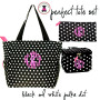 FOR HER Monogrammed Perfect Tote Travel Set - 3 Piece - Black / White Polka Dot-FREE SHIP/ladies' Travel Set/Gift for Her/Bridesmaid Gift/Flower Girl Gift/Dancer Gift/Grad Gift