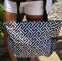 FOR HER Monogrammed Perfect Tote Travel Set - 3 Piece - Black / White Greek Key-FREE SHIP/ladies' Travel Set/Gift for Her/Bridesmaid Gift/Flower Girl Gift/Dancer Gift/Grad Gift