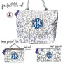 FOR HER Monogrammed Perfect Tote Travel Set - 3 Piece - Gray / White Damask-FREE SHIP/ladies' Travel Set/Gift for Her/Bridesmaid Gift/Flower Girl Gift/Dancer Gift/Grad Gift