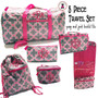 FOR HER Monogrammed 5 Piece Travel Set - Gray & Pink Bristol Tile - FREE SHIP/ Duffel Travel Set/Gift for Her/Flower Girl  Gift/Grad Gift/Tween Gift / Bar Mitzvah Gift