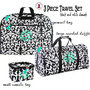 FOR HER Monogrammed 3 Piece Travel Set - Damask- Black / White- FREE SHIP/ladies' Travel Set/Gift for Her/Bridesmaid Gift/Flower Girl Gift/Dancer Gift/Grad Gift