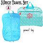 FOR HER Monogrammed 3 Piece Travel Set- Greek Key- Aqua / White- FREE SHIP /ladies' Travel Set/Gift for Her/Bridesmaid Gift/Flower Girl Gift/Dancer Gift/Grad Gift/Tween Gift / Sweet 16 / Bat Mitzvah Gift