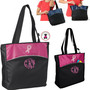FOR HER Pink Ribbon Monogrammed Large Tote - Black/Pink- FREE SHIP /Breast Cancer Survivor Gift /Pink Ribbon/Think Pink