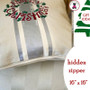 Merry Christmas 16" x 16" Embroidered Decorative Pillow-Natural/Silver Metallic Brushstripe-FREE SHIP/Family Christmas Gift/Christmas Gift/Chirstmas Decor/Hostess Gift
