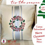 Merry Christmas 16" x 16" Embroidered Decorative Pillow-Natural/Silver Metallic Brushstripe-FREE SHIP/Family Christmas Gift/Christmas Gift/Chirstmas Decor/Hostess Gift