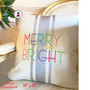 MERRY and BRIGHT 16" x 16" Embroidered Decorative Pillow-Natural/Silver Metallic Brushstripe-FREE SHIP/Family Christmas Gift/Christmas Gift/Chirstmas Decor/Hostess Gift