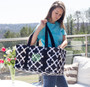 FOR HER Monogrammed XL Utility Tote / Trunk Organizer - Gray and White Damask - Folds Flat /  FREE SHIP/Bride Gift/Grocery Tote /Grad Gift/Picnic Tote/Beach Tote/Car organizer