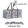 FOR HER Monogrammed XL Utility Tote / Trunk Organizer - Gray and White Damask - Folds Flat /  FREE SHIP/Bride Gift/Grocery Tote /Grad Gift/Picnic Tote/Beach Tote/Car organizer