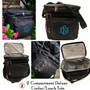 FOR HER Monogrammed 2 Compartment Cooler Tote / Lunch Bag-Black-Free Ship/Group Gift/Teacher Gift/Back to School/Business Lunch/Insulated