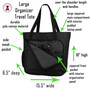 FOR HER Monogrammed Large Organizer Travel Tote-Black -FREE SHIP/Grad Gift/Gift for Her/Group Gift/Bridesmaid Gift/Teacher Gift/Laptop Tote