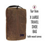 Group Discount-FOR HIM Monogrammed Waxed Canvas Deluxe X Large Shoe Bag-KAKHI /Free Ship/Men's Travel/Groomsmen Gift /Father's Day/Grad Gift