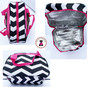 FOR HER Monogrammed Insulated Lunch Tote - Black-White Chevron with Hot Pink Trim - FREE SHIP/lunch bag/ back to school/ teacher gift/teacher lunch bag 