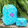 FOR HER Back to School Monogrammed 2 Piece Set-Bright Aqua Seaside Tile-Free Ship/Children Backpack/Birthday/Travel Backpack/Weekend Backpack/School
