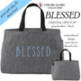 For His Glory Collection- Embroidered BLESSED Essential Zip Top or Open Small Tote-Gray Heather - FREE SHIP /Teacher Gift / Bible Study Bag/Inspirational Gift / Encouragement Gift/Gift Bag