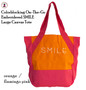 Colorblocking On-The-Go Embroidered SMILE Large Canvas Tote-Orange/Flamingo Pink-Free Ship/Friend Gift/Beach Tote/Summer Tote/Pool Bag