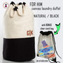 FOR HIM Monogrammed Canvas Deluxe Laundry Drawstring Duffel-Natural/Black /Free Ship/Men's Travel /Grad Gift/Groomsmen Gift /Father's Day/Laundry Bag