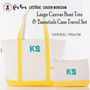 FOR HER Large Natural/Yellow Boat Tote & Essentials Case Travel Set w Shadow Monogram-FREE SHIP/Grad Gift/Bridesmaid Gift/ Bride Gift/Mom Gift/Teacher