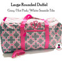 FOR HER Monogrammed Large Canvas Rounded Duffle -Gray/Hot Pink/White Seaside Tile- FREE SHIP/Tween Gift/Grad Gift/ Travel Set/Gift for Her/Dance Bag/Cheer Gift/Bar Mitzvah Gift/Flower Girl Gift 