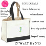 Large Canvas Tote w CHARLESTON Monogram-Natural/Black-Free Ship.Bridesmaid Tote.Day Tote.Grad Gift.Mom Gift.Beach Tote.Book Tote.Travel Tote