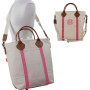 Travel Set w Monogram-2 Piece-Tote/Travel Case-Hot Pink/Natural-Leather & Canvas-Free Ship.Tote Travel Set.Bridesmaid Gift.Grad Gift.Flight Bag