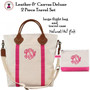 Travel Set w Monogram-2 Piece-Tote/Travel Case-Hot Pink/Natural-Leather & Canvas-Free Ship.Tote Travel Set.Bridesmaid Gift.Grad Gift.Flight Bag