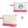 Travel Set w Monogram-2 Piece-Tote/Travel Case-Hot Pink/Natural-Leather & Canvas-Free Ship.Tote Travel Set.Bridesmaid Gift.Grad Gift.Flight Bag