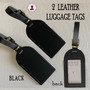 Two Leather Luggage Tags-Black-FREE SHIP.Bag Tag.Friend Gift.Bag Tag.Hostess Gift.Backpack Tag.Carry On Tag. Vacation Gift.
