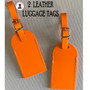 Two Leather Luggage Tags- NEON ORANGE -FREE SHIP.Bag Tag.Friend Gift.Bag Tag.Hostess Gift.Backpack Tag.Carry On Tag. Vacation Gift.