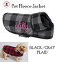 Monogrammed Pet's Lightweight MicroFleece Jacket -Black / Gray Buffalo Plaid -FREE SHIP/Gift for Pet / Dog Walking Jacket / Dog Walk Jacket / Fleece Dog Jacket / Plaid Pet Jacket / Pet Owner Gift 