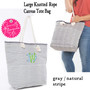 Large Knotted Tote w CHARLESTON Specialty Monogram-Gray / Natural Stripe Free Ship.Bridesmaid Tote.Boat Tote.Grad Gift.Mom Gift.Beach Tote.Weekender.Cruise Tote.Travel Tote