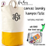 FOR HER Monogrammed Circle Handle Canvas Deluxe Laundry Bag -Natural/MUSTARD /Free Ship/ Ladies' Travel / Grad Gift/ Gift for Her/ Dorm Life / Laundry Bag