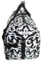 FOR HER Monogrammed Large Canvas Rounded Duffle - Damask - Black & White- FREE SHIP/Travel Duffel/Grad Gift/Tween/Dancer Duffel/Overnight Duffel