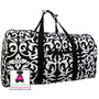 FOR HER Monogrammed Large Canvas Rounded Duffle - Damask - Black & White- FREE SHIP/Travel Duffel/Grad Gift/Tween/Dancer Duffel/Overnight Duffel