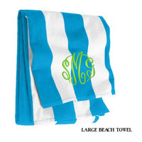 Monogrammed Large Cabana Stripe Beach Towel - Turquoise & White--FREE SHIP/Beach Towel / Stripe Towel / Pool Towel / Vacation Towel / Grad Gift / Gift for Her