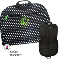 FOR HER Monogrammed Canvas Garment Bag - Black with White Polka Dots - FREE SHIP/Group Discount/Gift for Her/Suit Garment/Grad Gift/Cheer Gift / Dancer Gift  