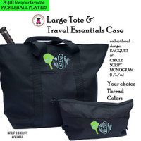 Pickleball Custom Design FOR HER 2 Piece Travel Tote Set- Circle Script Monogram -Free Ship-Pickleball Team Gift/Pickleball Player Gift/Tote Set/Team Gift