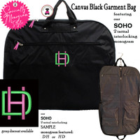 Garment Bag FOR HER with SOHO Specialty Monogram-Canvas Bag-Black-Free Ship.Group Travel Gift.Bridesmaid Gift.Grad Gift.Cheer Travel Bag.Dancer Garment Bag