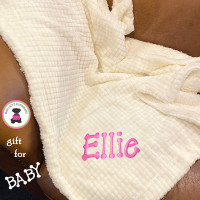 For Baby-Monogrammed Plush Baby Blanket-Cream White-FREE SHIP/Baby Stoller Blanket/Baby Travel Blanket/New Baby Gift/Baby Shower