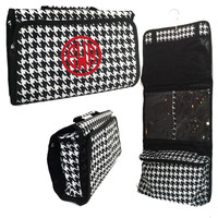 FOR HER Monogrammed Hanging Cosmetic / Toiletry   Bag -Black & White Houndstooth-FREE SHIPPING/Travel Gift/Grad Gift/Bat Mitzvah/Girl Travel Bag /Hanging Toiletry for Travel/Bridesmaid Gift 