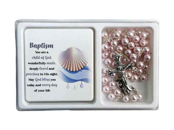 Pink Rosary & Baptism Plaque (RX734BA)