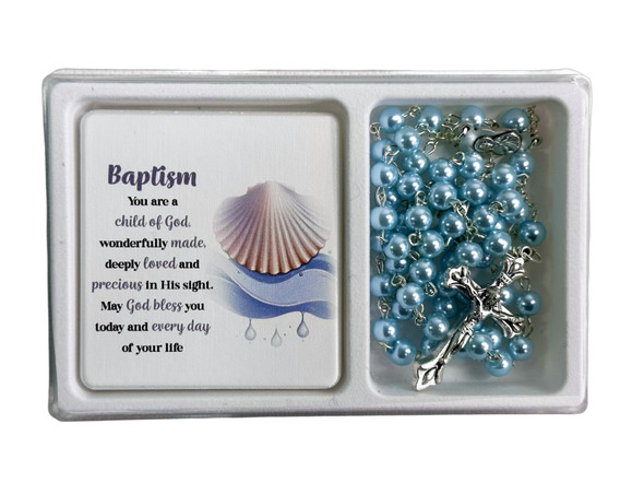 Blue Rosary & Baptism Plaque (RX734BB)