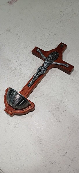 St Benedict Wall Crucifix & Water Font 21cm (CRW1)