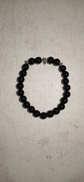 Stretch Bracelet: Black Onyx Bead with Cross (SB002K)