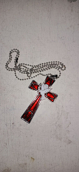 Necklace: Cross Dove Stained Glass (KR051N)