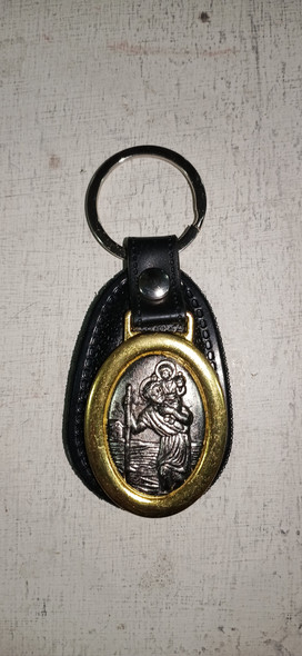 Keyring: Leather St Christopher Gold/Silver (KR0255)