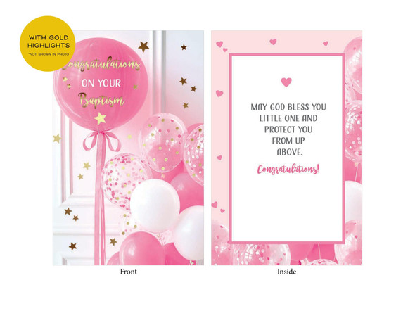 Card (each): Baptism Pink Balloon(CD13245e)