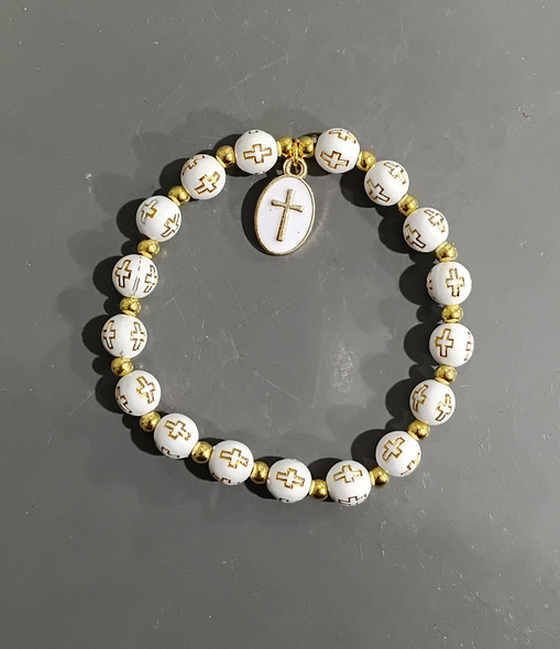 Stretch Bracelet with Cross White/Gold (SB01X)
