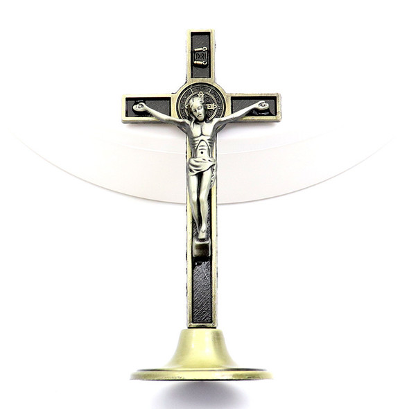 Standing Crucifix: Metal St Benedict 11cm Bronze (CRBEN11Z)